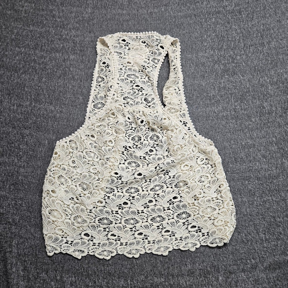 Moyna Vest Women Medium Ivory Anthropologie Crochet Lace Open Front Boho Cotton - Picture 6 of 8